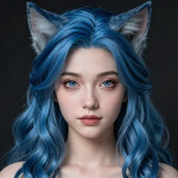 centered detailed portrait of a extremely beautiful young cat girl and elves hybrid, symmetrical, long blue wavy hair, sharp focus on the eyes, final fantasy, details, intricate, octane render, smooth face, illustration, hyperrealistic, by wlop and dmitry prozorov, artgerm, artstation,