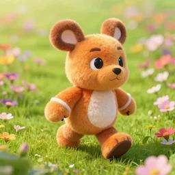 Temmie plush from Undertale walking on the field of flower, max accurate, photorealistic, octane render, 4k, intricate details