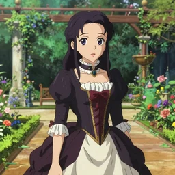 portrait of a beautiful girl with dark hair dressed in victorian fashion, royal garden background, rich vivid colors, ambient lighting, dynamic lighting, 4k, official media, anime key visual, makoto shinkai, ilya kuvshinov, rossdraws, detailed, trending on artstation