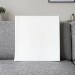 modern living room, blank 2 4 inch x 2 4 inch canvas over couch, professional photo