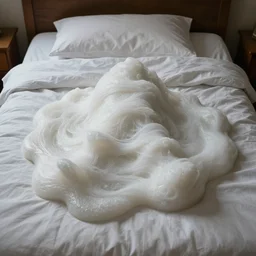a bed made out of goo, hyperrealistic, photo still