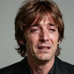portrait of sad young Paul McCartney crying and looking very unhappy with a tear on his cheek photorealistic trending on artstation 8k high quality very coherent art lighting
