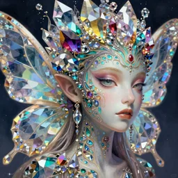 An extremely psychedelic portrait of a fairy made of crystals, surreal, colorful, face, detailed, intricate, elegant, lithe, highly detailed, digital painting, artstation, concept art, smooth, sharp focus, illustration, art by Krenz Cushart and Artem Demura and alphonse mucha