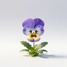 tiny pansy, clean 3d render, full body, isolated on a pure white background, centered, entire subject in frame, sharp focus, soft studio lighting