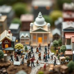 macro photo, tiny human society, tiny cute construction, hyper realistic, tilt - shift, 8 k