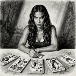kim kardashian, tarot, black and white graphite drawing, agostino arrivabene