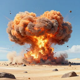 a huge explosion at the beach, digital art, hd