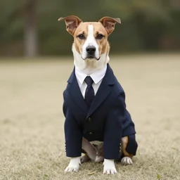 dog in an oversized suit