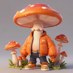 magic mushroom, d. va from overwatch wearing orange puffy bomber jacket, nendroid, craig mullins style