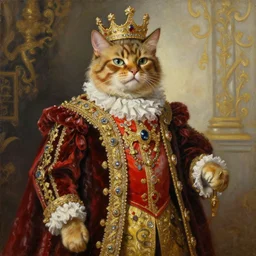 the royal king's donald trump by greg hildebrant lisa frank fancy rococo baroque regal feline oil painting high quality award winning clothed in fancy garb