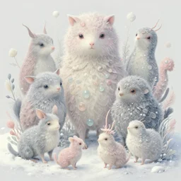 breathtaking delicate detailed concept art winter creatures, by miho hirano, bizarre compositions, exquisite detail, pastel colors, 8 k
