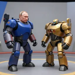 putin vs battlebot in a ring, tv footage, realistic lighting,