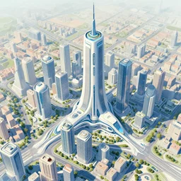 futuristic city aerial illustration by petros afshar and christopher balaskas and marius borgeaud and kiliain eng, global illumination, ambient occlusion, 3 0 mm, well proportioned, highly detailed, rule of thirds