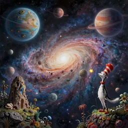 beguiling epic stunning beautiful insanely detailed landscape matte painting of a galaxy landscape with alien planets designed by dr seuss and michal karcz, by cyril rolando and asher durand and natalie shau, whimsical, intricate