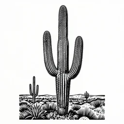 art by brian reedy, a beautiful black ink linocut print of the giant cactus, midwest, high plains, 8 k, frostbite 3 engine, cryengine, ground level shot, dof, trending on artstation, digital art, crepuscular ray