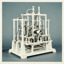 a chess - piece building machine, complex white machinery with cables, a surrealist sculpture by marcel duchamp, archival pigment print, 1 9 1 4, conceptual art, artwork, academic art, surrealist, fluxus
