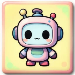 Chibi Cute Macabre Robot as a colorful fancy square tile