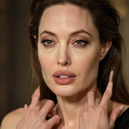 epic masterpiece angelina jolie, sweaty skin, hyperrealistic, octane render, cinematic, beautiful face and flawless skin, perfect hands, 5 fingers,  by Edgar Maxence and Ross Tran and Michael Whelan, Legends of Runeterra