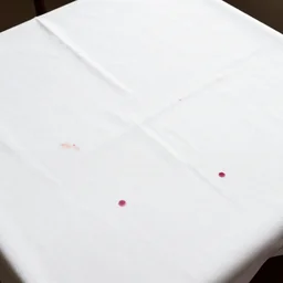 top wide view of a white tablecloth with some small red wine soft stain