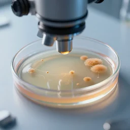 close up photo of petri dish with a fungal cultures with little filaments under the microscope, octane render, tilt shift, polaeized light, smooth, ultrasharp focus, unreal engine 5, bokeh background, hyperrealism, vray