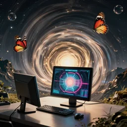 a computer that can prove that ai created everything aside from time, the start of time developed proof of this computer, the loops completes, and zero can no long be returned to. the highest score on the arcade machine is a glitch. a warp zone is found like the butterfly from an unknowing caterpillar. these concerpts translated to art
