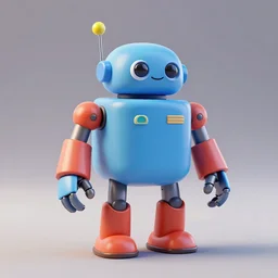 high quality 3 d render made with blender of a colourful robot made of fisher price toys being driven by a smaller happy robot. the background is a purple gradient