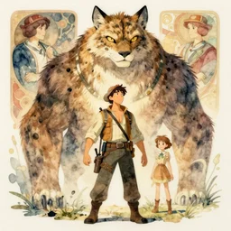 character concept art, science fiction, massive lynx - headed flirtatious masculine adventurer, studio ghibli, pixar and disney animation, sharp, disney concept art watercolor illustration by mandy jurgens and alphonse mucha and alena aenami, pastel color palette, dramatic lighting, highly detailed