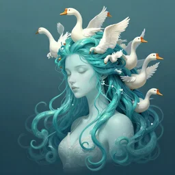 medusa but her hair is made of geese, digital art, trending on artstation
