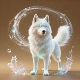 ( psychic pokemon alaskan ( white husky ) ) creature creature in a alaska, warm tones, bioluminescent bioluminescent translucent translucent : by michal karcz, daniel merriam, victo ngai and guillermo del toro : dynamic, particulate, intricate, elegant, highly detailed, centered, smooth, sharp focus, octane render, 3 d