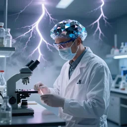 a scientist in a white coat in a laboratory, 8 k, photorealistic, hyper detail, cinematic color grading, fog, dramatic lightning, beautiful lightning, post processing, de - noise, reflections, polyhedral, unreal engine