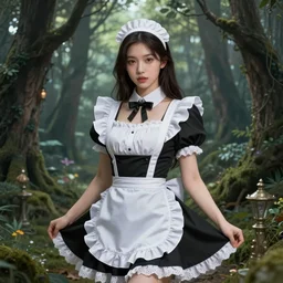 A sexy maid in a magical forest, fantasy art, in the style of Tony Sart, illustration, epic, fantasy, intricate, highly detailed, artstation, concept art, smooth, sharp focus