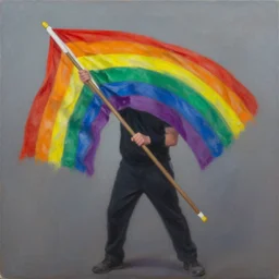 alex jones holding a flog, rainbow colors, oil on canvas