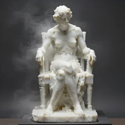 a sculpture of a person sitting on a chair, a white marble sculpture covered with floating wax by nicola samori, behance, neo - expressionism, marble sculpture, apocalypse art, made of mist