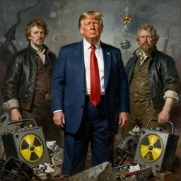 donald trump surrounded by radioactivity and nuclear waste, nuclear horror painting, highly detailed, sharp focus, matte painting, by isaac levitan and asher brown durand,