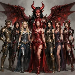 a group photo of a beautiful woman wearing and a demon!!!!!!!!!!, fantasy character portrait, ultra realistic, wide angle, highly detailed, artwork by peter mohrbacher, boris vallejo, craig mullins