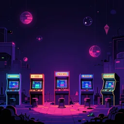 1980s arcade game sprites neon colors