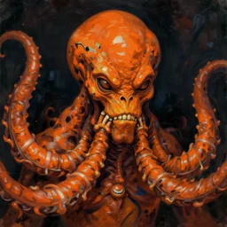 portrait of orange cthulhu by moebius in the style of egon schiele