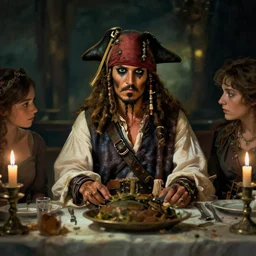 pirate of the carribean last supper by greg rutkowski, digital painting, trending on artstation, sharp focus, 4 k