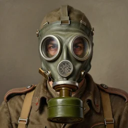 a close up portrait of an wwi soldier wearing an elaborate gas mask, symmetrical, highly detailed, digital painting, by gustave dore, ken kelly, frazetta