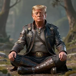 donald trump dieselpunk warrior meditating in a beautiful place, perfect face, fine details, studio lighting, subtle shadows, art by katsuya terada, photorealism, hyper realism, octane render, hyper detailed, canon eos r 3, f / 1. 4, iso 2 0 0, 1 / 1 6 0 s, medium shot, 8 k, raw, unedited, in - frame,