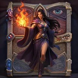 Hearthstone official professional & amazingly realistic art. A sorceress, wearing a robe casting a fire ball. Insanely coherent physical body parts (face, arms, legs, hair, eyes, pupil, eye white). Full body realistic, sharp focus, 8k high definition, insanely detailed, intricate, elegant, smooth, sharp focus, illustration, ArtStation