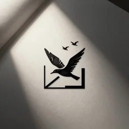 a simple artistic tattoo design of minimalist flying birds, black ink, abstract geometric logo
