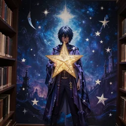 wizard library decorated with stars dramatic realistic photo soft lighting cygames background fantasy