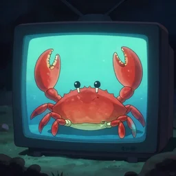 cute anime horseshoe crab underwater, in 2 0 1 2, bathed in the the glow of a crt television, crabcore, low - light photograph, anime key art