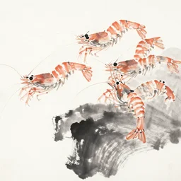 zen shrimps, by qi baishi, ink