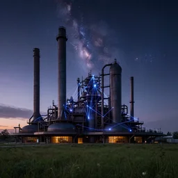 industrial architecture by peter zumthor, cosmic at dusk nightvision at summer meadow matte painting laser galactic azeroth, archdaily, wallpaper, highly detailed, trending on artstation.
