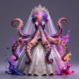 cursed octopus in a haunted wedding dress by josan gonzalez splash art graphic design color splash high contrasting art, fantasy, highly detailed, art by greg rutkowski