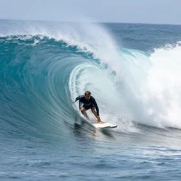 a surfer is in the tube or barrel of a very large wave. highly detailed, professional high quality 4 k render tight action shot heart pounding dramatic lighting