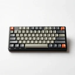 mid-century mechanical keyboard, studio product photography, isolated on a pure white background, centered, entire object in frame, sharp focus, soft studio lighting