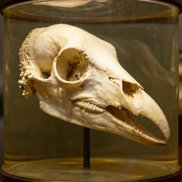national museum of ornithology, portrait photo of a huge bird!!!!!!! skull, avian, beak!!!!!!!, showcase, preserved inside a formaldehyde tank, with eyes intact, high detail, national geographic photo